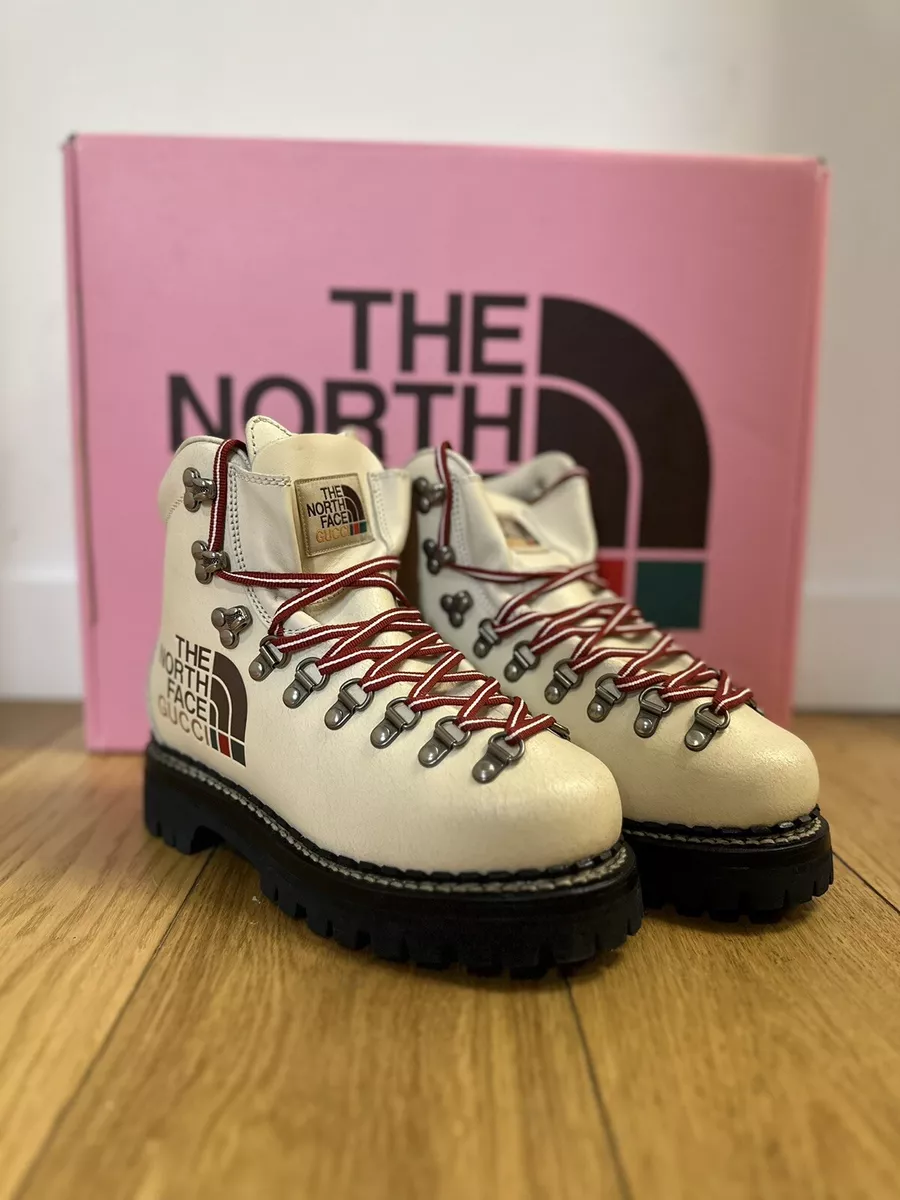 Gucci x The North Face Womens Hiking Lace Up Leather Boots Size 36.5 Cream