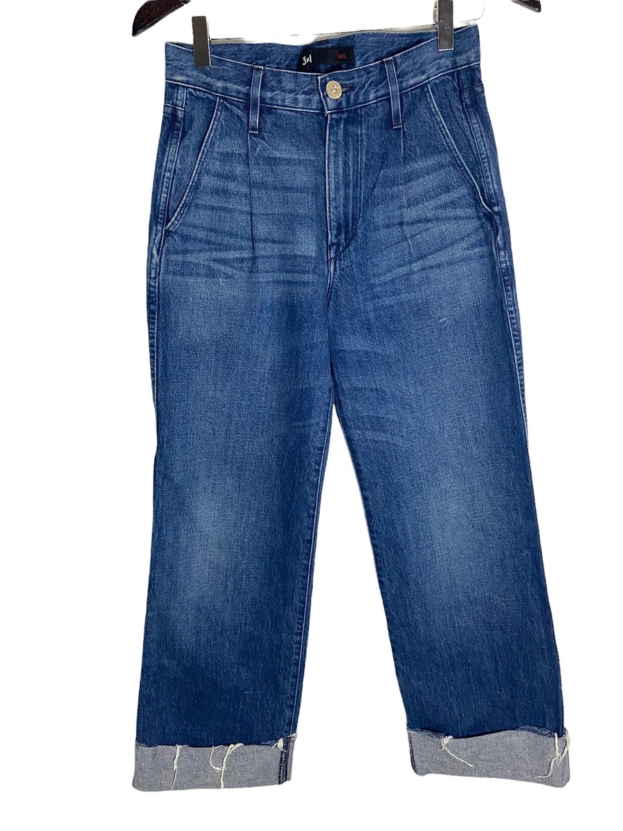 3x1 High Rise Flared Crop Jeans Raw Large Cuffed Rigid Denim 3x1 High Rise Flared Crop Jeans Raw Large Cuffed Rigid Denim