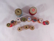 Vintage Wooden Thread Spools 13  Various Age Condition Size Labels Decorative