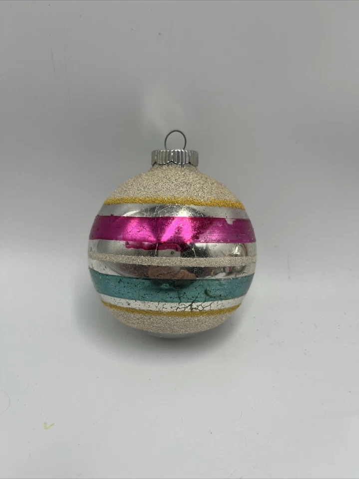 Vtg Lot 7 Shiny Brite Mercury Glass Striped Ball Christmas Ornaments Mica - Image 3 of 4