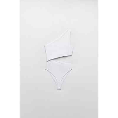 ZARA コンビ素材アシンメトリーボディスーツ 4174/210 COMBINED ASYMMETRIC BODYSUIT - Ecru | ZARA United States