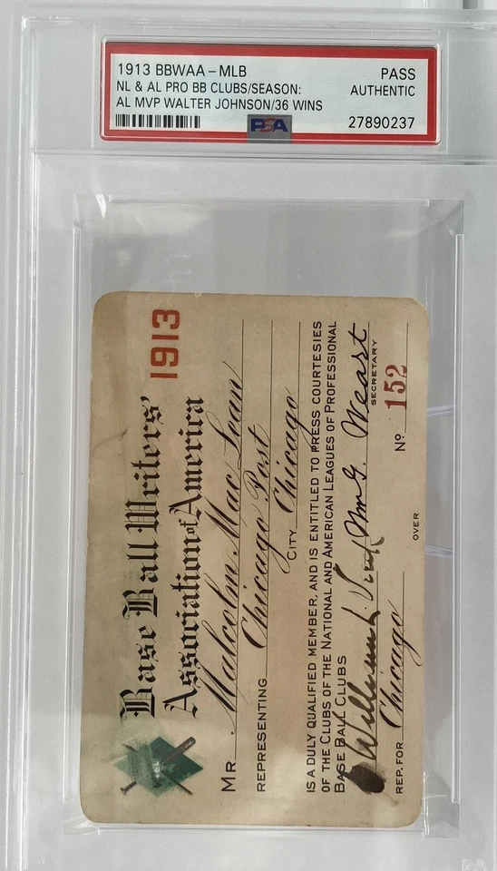 1913 PSA Ticket Pass Opening Ebbets/Polo Grd/Walter Johnson MVP/Thorpe Debut⚾️ - Image 2 of 4