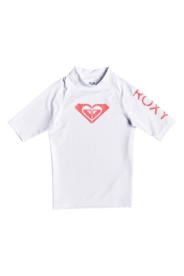 Roxy Girls 16 XXL White Pink Whole Hearted Short Sleeve UV Rash Guard Top Shirt 