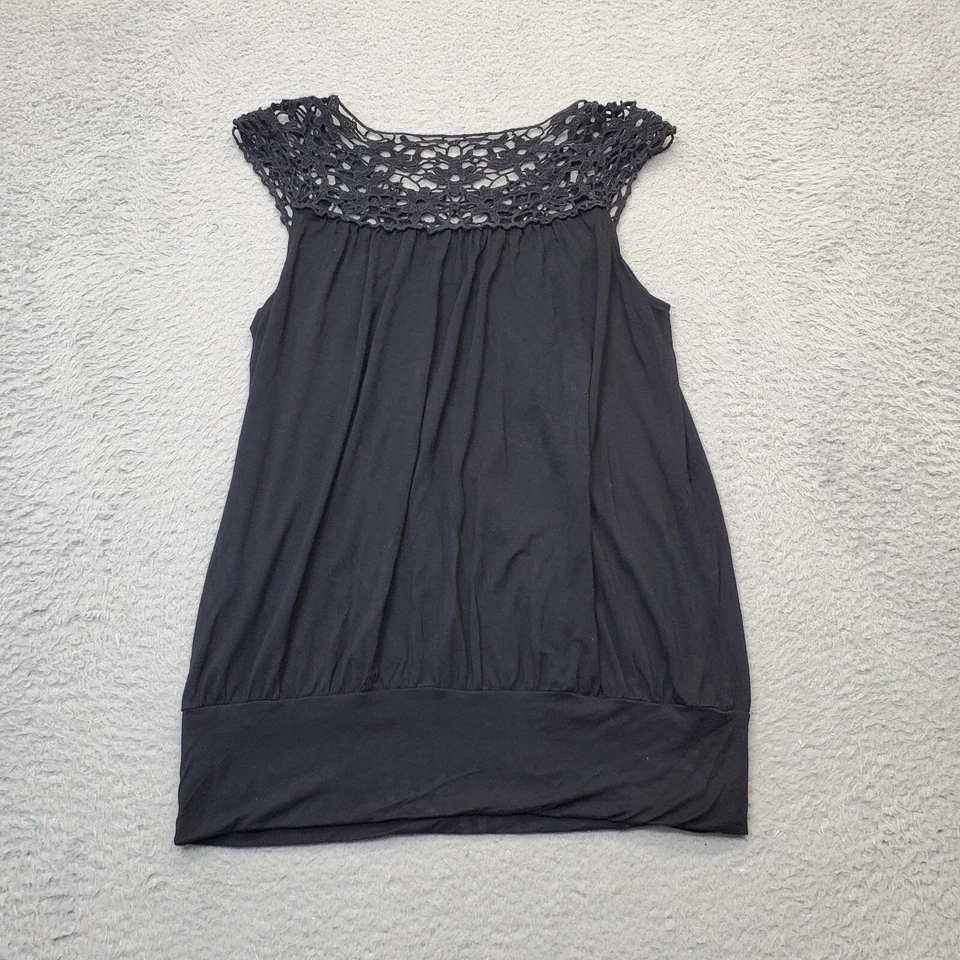 Blusa Kenar Top Mujer Grande Negra Sin Mangas Ligera Crochet Cuello Pullover Foto 2 de 4