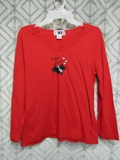 Yikes Top Size M Red Pull Over "Puppy Love" Dog V Neck Long Sleeve Casual 