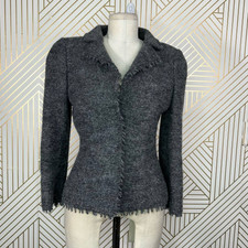 Philosophy Di Alberta Ferretti Gray Wool Tweed Fringe Blazer Size Us 8