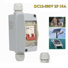 Solar DC Circuit Breaker Box DC12-500V 16A 2 Pole Electrical Isolator IP65 Tools