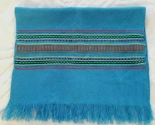 Wool Embroidered Scarf Wrap Blue Ethnic Hispanic Latino 34" x  32"