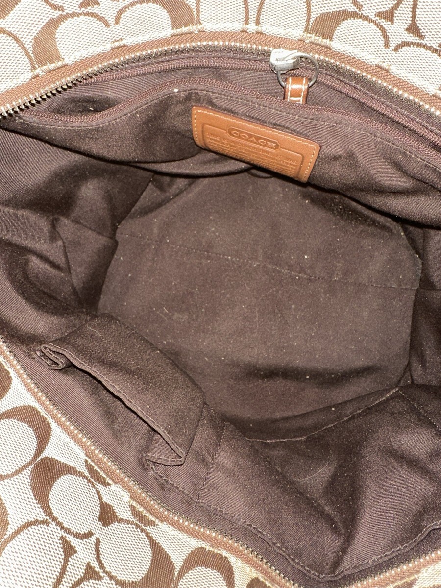 Coach SOHO Signature Jacquard & Leather Brown Shoulder Tote Purse