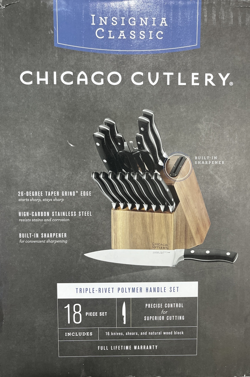 Chicago Cutlery Insignia Classic 18Piece Knife Block Set in Black NIOB