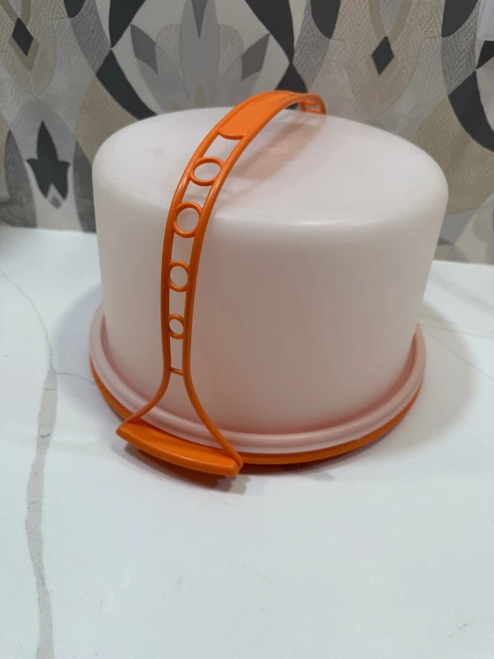 Portapasteles redondo Tupperware Harvest dorado y naranja con mango 684-5 683-5 624-21 Foto 2 de 4