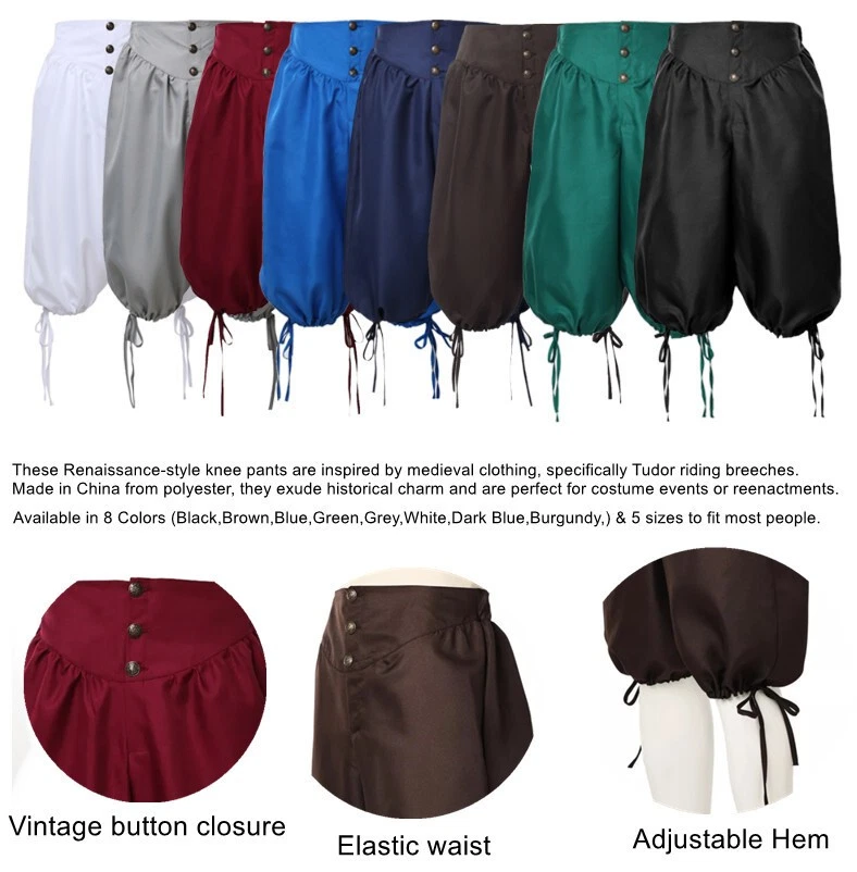 Mens Medieval Pants Renaissance Men Breeches Tudor Knee Pants Halloween Trousers - Image 3 of 4