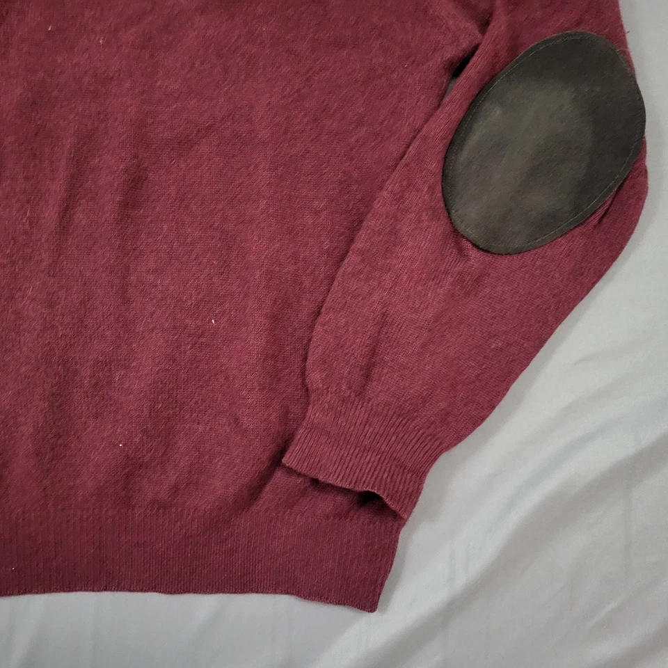 Suéter Norm Thompson Para Hombres M Manga Larga CACHEMIRA Codo Parche Pullover Tejido Rojo Foto 4 de 4