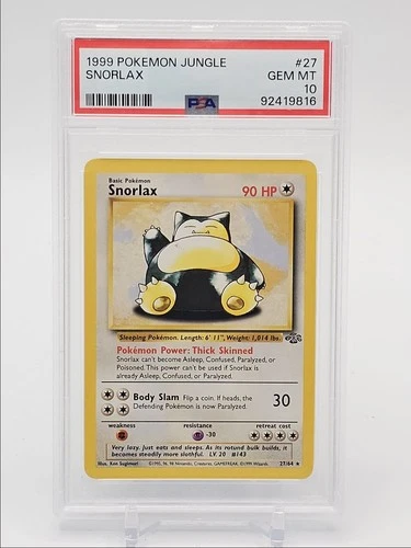 SNORLAX 1999 POKEMON BASE SET JUNGLE RARE 27/64 PSA 10 Q7119