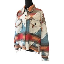 La Miel Women s S Blanket Shirt Jacket Boho Southwest Aztec Shacket Distressed