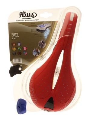 美品　Selle Italia flite Gel Flow サドル NJS Selle Italia Flite Gel Flow Saddle Ti Rail Red Perforated Leather