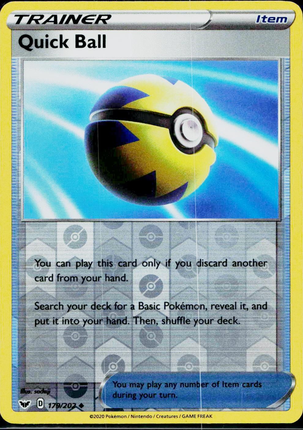 Quick Ball 179/202 Uncommon Sword & Shield Pokemon Reverse Holo Near Mint