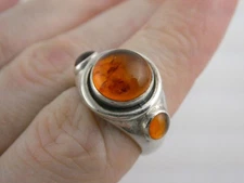 Boma Sterling Silver Triple Amber Cabochon Ring 925 Size 7.75 Weighs 6.4g