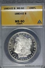 ANACS MS60 DMPL 1883-CC MORGAN SILVER DOLLAR DEEP MIRROR PROOF LIKE $1  (BC21)
