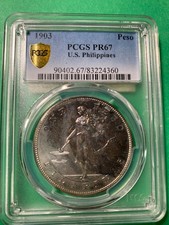 US PHILIPPINES ONE PESO PROOF 1903 PCGS PR 67 ONE OF  TOP POP