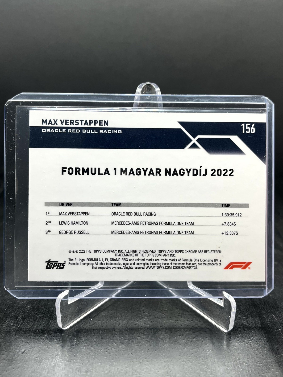 2023 Topps Chrome Sapphire F1 Max Verstappen Hungary GP Winner Gold 29/50 #156 view 2