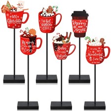 6Pcs Christmas Hot Cocoa Car Sign Wooden Tabletop Decor Hot Chocolate Coffee ...