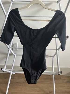 Mariia Black Leotard Size Small Half Sleeve Open Back Bust Lining