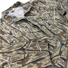 Vintage Cabelas Camo Coveralls Mens L Branch Bark Hunting Snap Zip Front USA