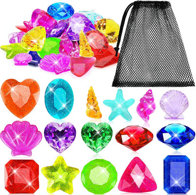 25 Pcs Diving Gem Pool Toys, Big Colorful Pool Gems Pirate Treasure Diving Gems 