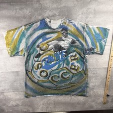 Nike Soccer AOP Men's Blue T-Shirt Size XL 90s “thumbprint”Made in USA VTG