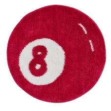 8 Ball Rug Round Rug Billiard Pool 8 Ball Carpet, Non-Slip Bath Mat Flocking 