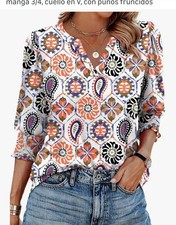 Blusa Mujer Elegante Talla S – Camisa Estampada de Moda, Casual y Formal 