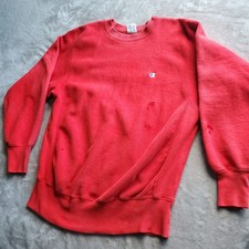Vintage 1990s Distressed Champion Reverse Weave Sweatshirt Men L Red Made in USA