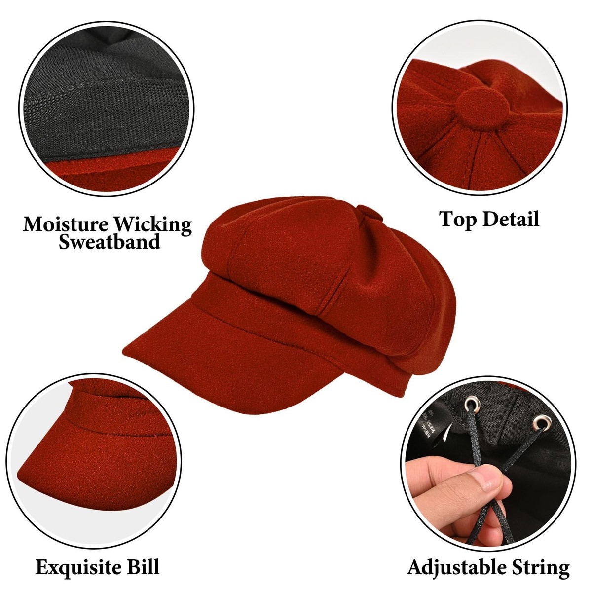 Womens Newsboy Cap Wool Blend Retro Solid Color Gatsby 