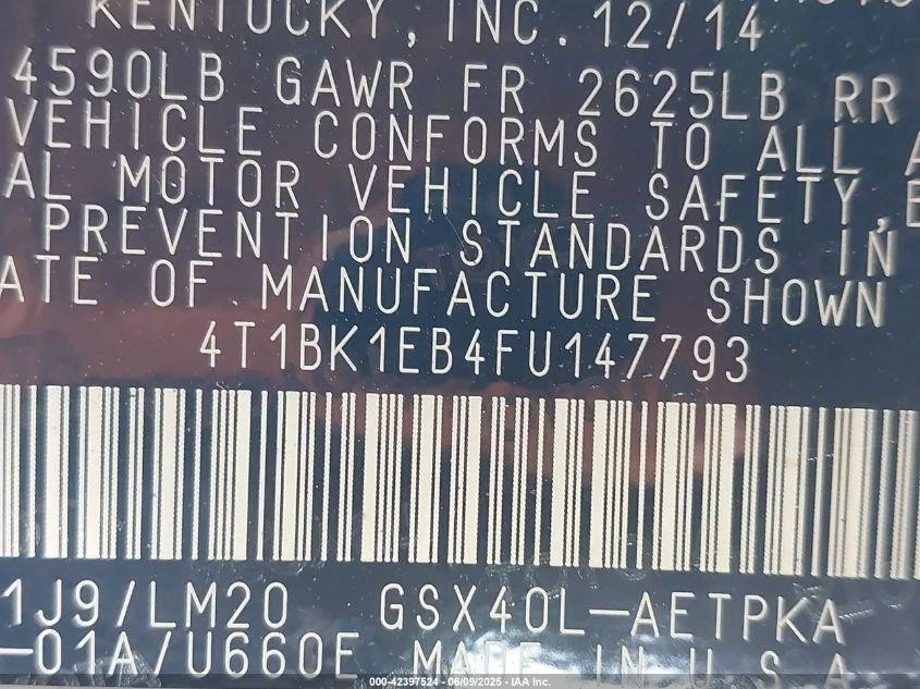 Used Deck Lid fits: 2015 Toyota Avalon rear view camera Grade A - Imagem 4 de 4