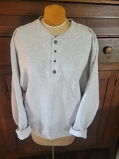 VTG LL Bean Russell Athletic Henley Sweatshirt Mens Large Gray USA