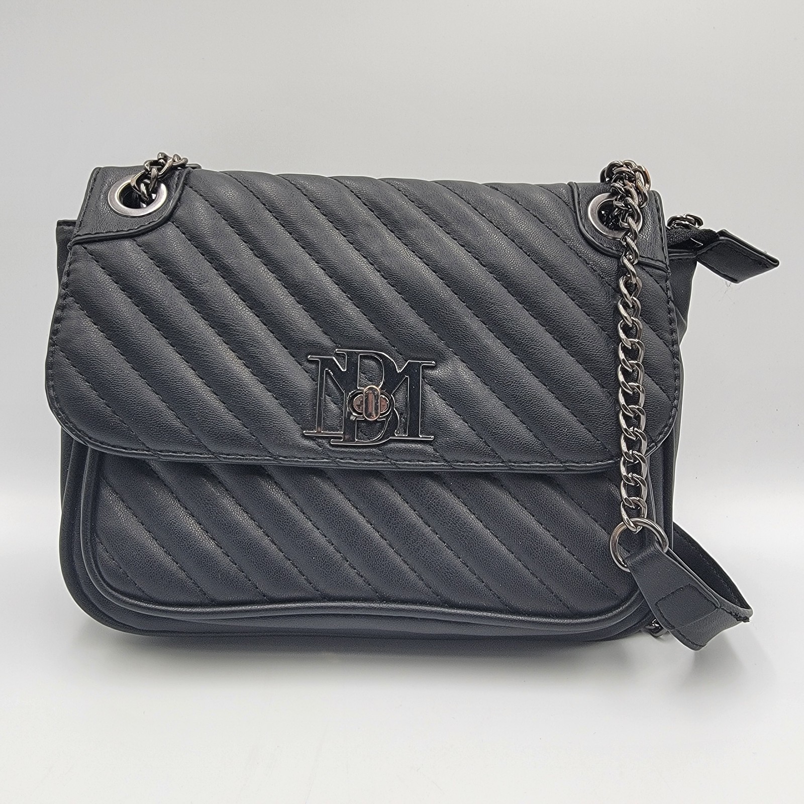 Badgley Mischka Crossbody Purse Black Leather Quilted Shoulder Bag Purse Black