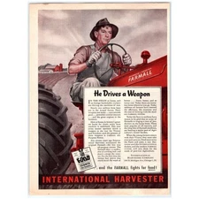 1943 Print Ad International Harvester Farmall Fights For Food Drives Weapon WWII
