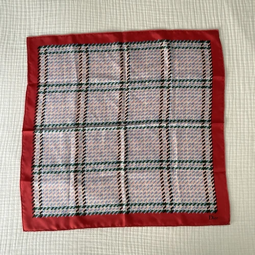 Foulard Dior en soie imprimé géométrique rouge 21"