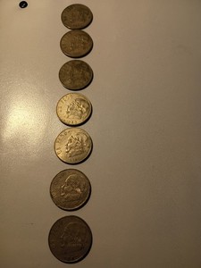 Seven (1) Mexico 1 Peso Coin Mixed Lot 1971 1978 1980 1982 Circulated 