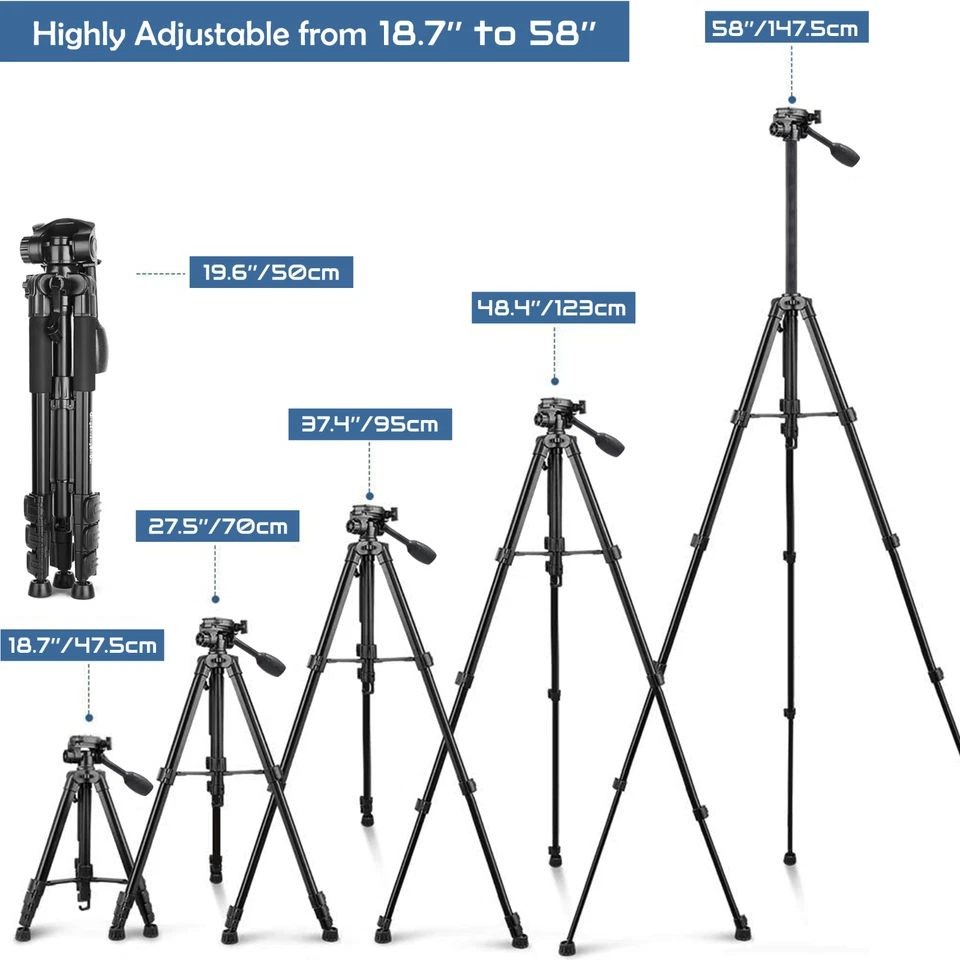 58'' Heavy Duty Aluminum Alloy DSLR Camera Tripod Stand Holder Mount Canon Nikon - Image 4 of 4