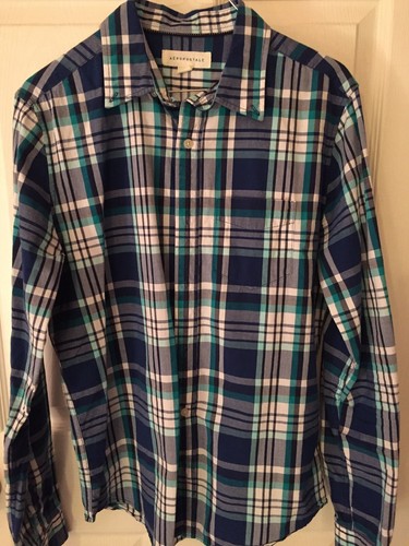 Camisa para hombre talla pequeña azul blanca con botones manga larga a cuadros | eBay