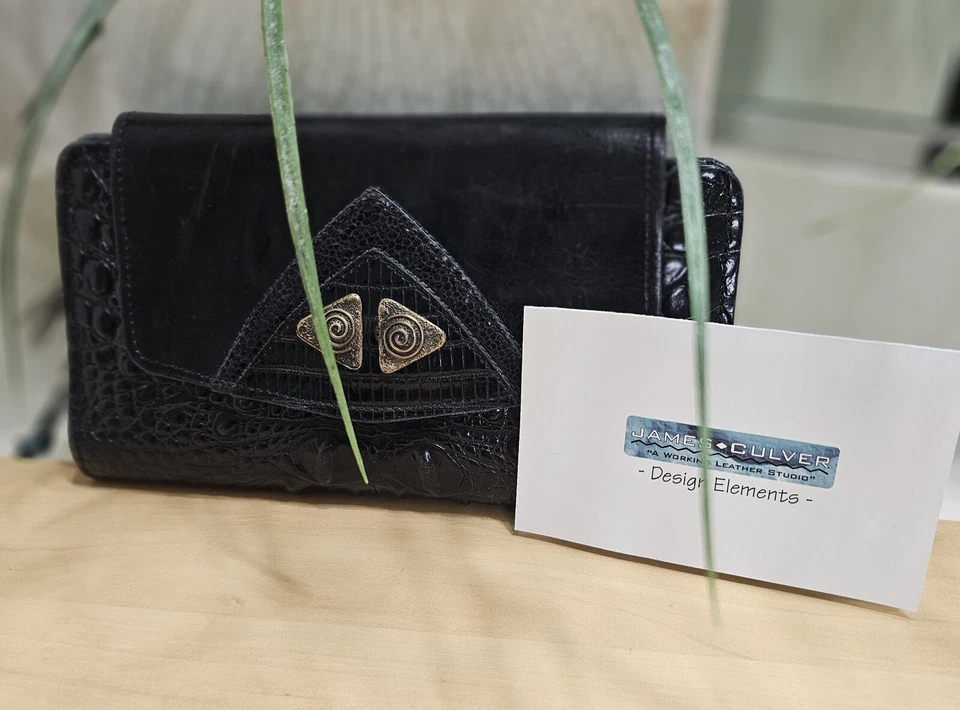 James Culver Hecho a Mano Cuero Negro Cartera Mochila Bolso con Cartera a Juego Foto 4 de 4