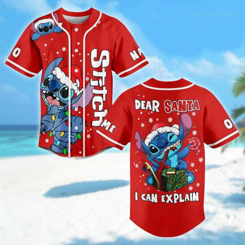 Personalized Funny Stitch Dear Santa I Can Explain Xmas Baseball Jersey Shirt