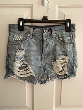 NX 3 Dance Denim Studded Distressed Shorts, Child Sz Medium
