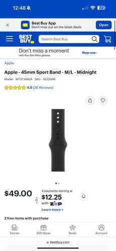 ORYGINALNY pasek sportowy Apple Watch (45mm) - Midnight - S/M - ZAPIECZĘTOWANY - SZYBKA WYSYŁKA CA! - Zdjęcie 7 z 9