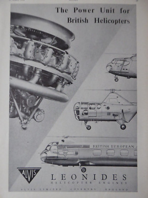3/1954 PUB ALVIS LEONIDES HELIKOPTER KRAFTWERK BRISTOL WESTLAND ORIGINAL ANZEIGE