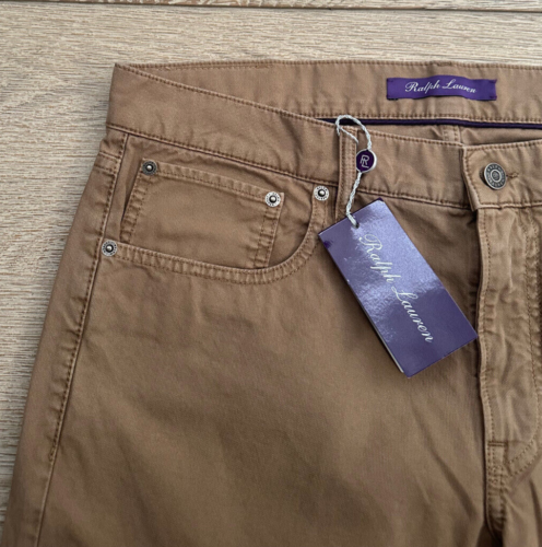 Ralph Lauren Purple Label Slim Fit Pique Jean 32 x 32 Khaki Garment Dyed Tunisia