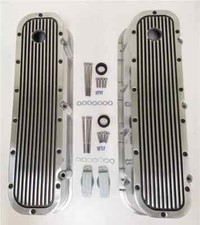 Big Block Chevy Black Polished Aluminum Finned Retro Valve Covers Tall 454 2nd