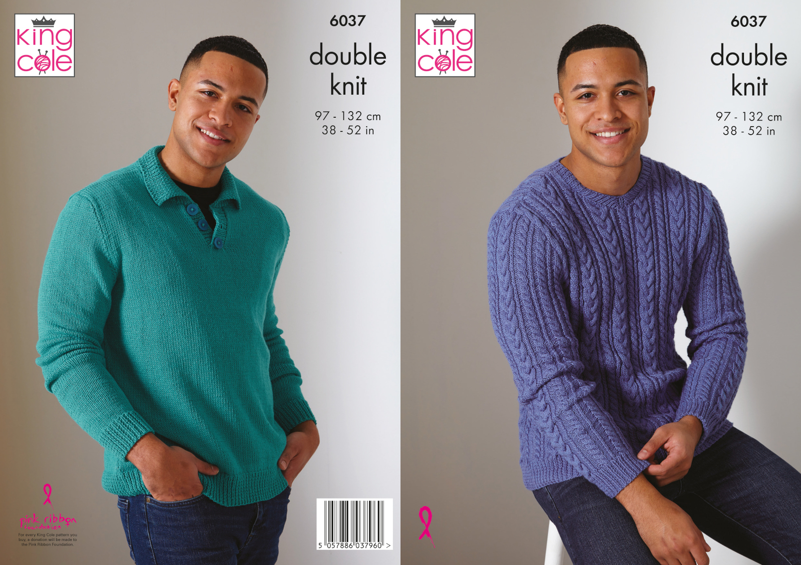 Knitting Pattern Mens Cable Knit or Collar Sweater Jumper King Cole DK 6037